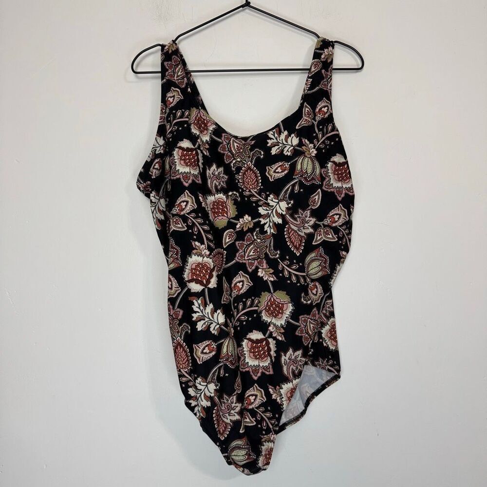 Lands End Paisley Print Scoop Neck One Piece Swimsuit 22W